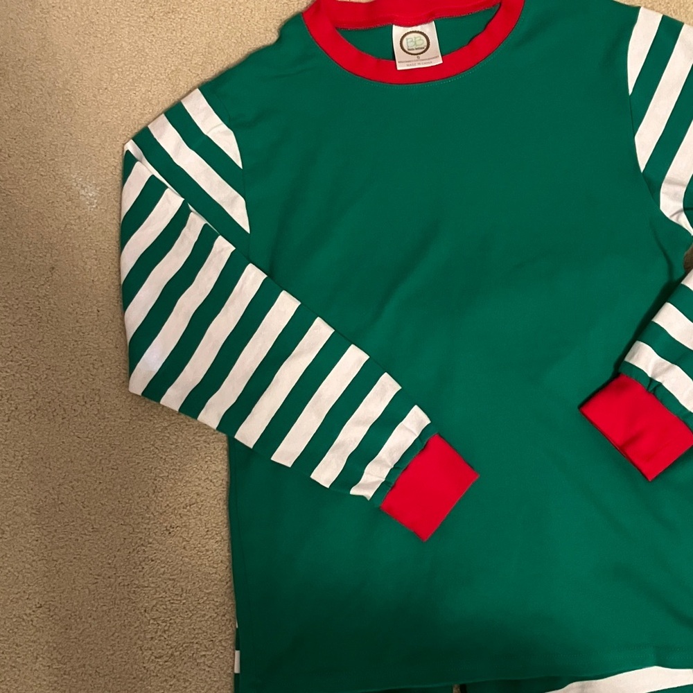 Green and White Striped Pajama Set small holiday Christmas - Picture 2 of 14
